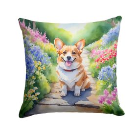 Corgi Spring Path Throw Pillow Machine Washable, Indoor Outdoor Decorative Pillow for Couch, Bed or Patio, 14Hx14W