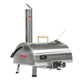 Outdoor 12 Automatic Rotatable Wood Fired Pizza Oven, Stainless Steel Portable (Color: silver)