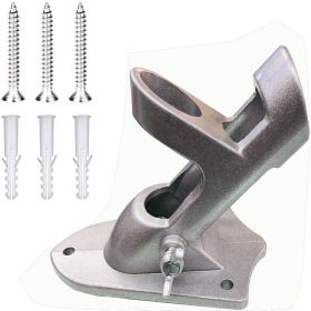 2.6cm Diameter Wall-mounted Flagpole Bracket Double Hole Aluminum Alloy Wall Flag Holder Flagpole Mounting Base with Accessories (Color: silver)
