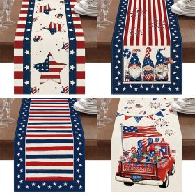 1PC Rectangle Linen Blend Striped Table Runners; Encryption Linen Home Decoration Independence Day Atmosphere Waterproof Table Runner; 72"*13"; P (Color: 3, size: 33*183cm)