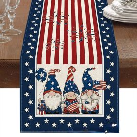 1PC Rectangle Linen Blend Striped Table Runners; Encryption Linen Home Decoration Independence Day Atmosphere Waterproof Table Runner; 72"*13"; P (Color: 1, size: 33*275cm)