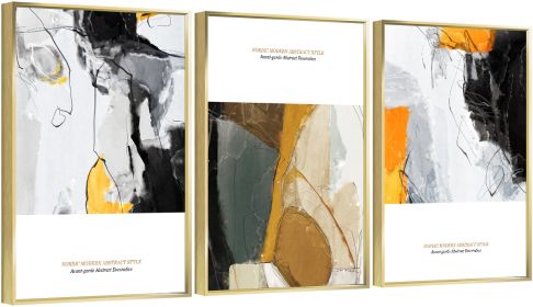 Framed Canvas Wall ArtOil Paintings Impressionism Aesthetic Prints Canvas Paintings for Living Room Bedroom Office Home; 3 Panels (GOLD: 16*24)