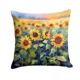 Sunflowers in Watercolor Throw Pillow Machine Washable, Indoor Outdoor Decorative Pillow for Couch, Bed or Patio, 14Hx14W (Default: Default)