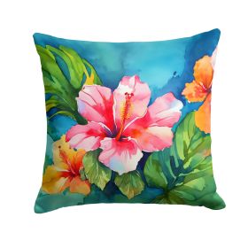 Hawaii Hawaiian Hibiscus in Watercolor Throw Pillow Machine Washable, Indoor Outdoor Decorative Pillow for Couch, Bed or Patio, 18Hx18W (Default: Default)