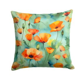California California Poppies in Watercolor Throw Pillow Machine Washable, Indoor Outdoor Decorative Pillow for Couch, Bed or Patio, 14Hx14W (Default: Default)